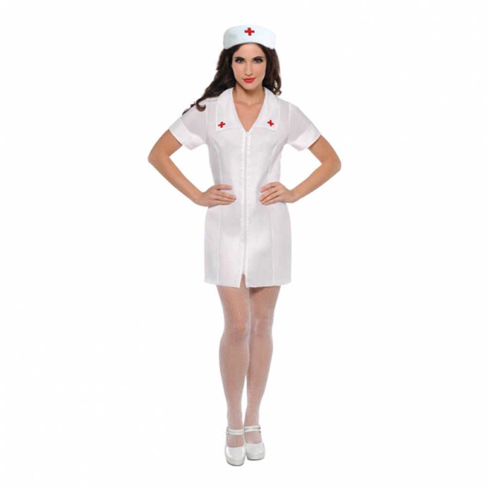 Womens Adult White Sexy Nurse Uniform Fancy Dress Hen Night Costume